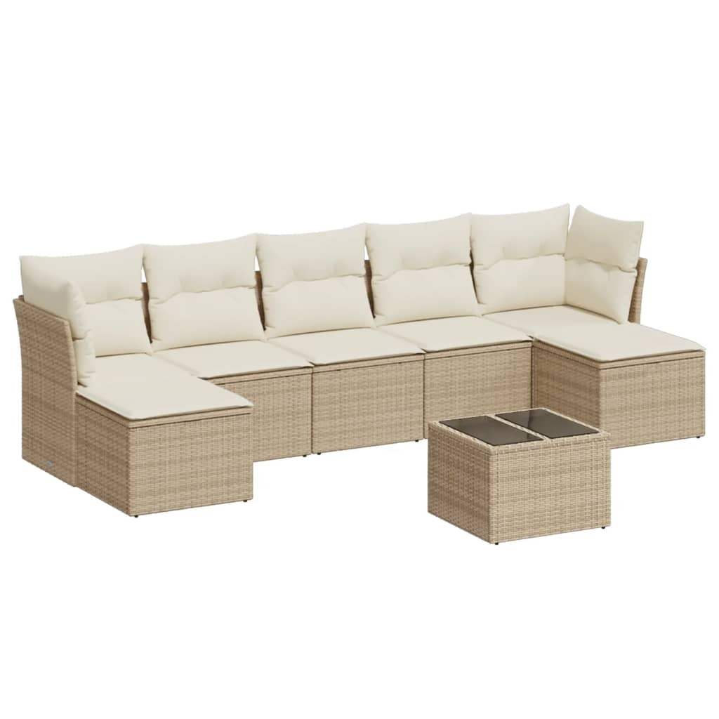 Set Divano da Giardino 8 pz con Cuscini Beige in Polyrattan - homemem39