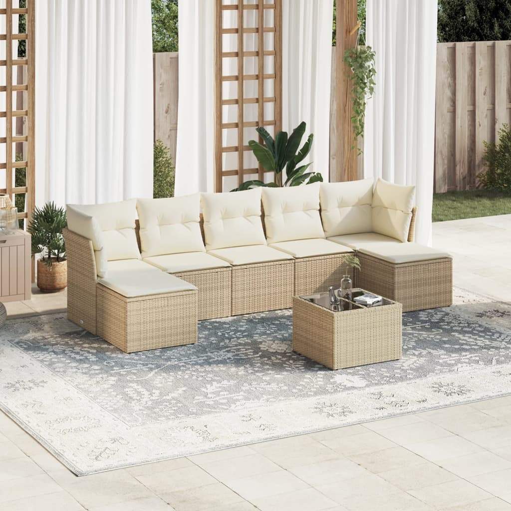 Set Divano da Giardino 8 pz con Cuscini Beige in Polyrattan - homemem39