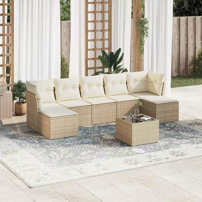 Set Divano da Giardino 8 pz con Cuscini Beige in Polyrattan - homemem39