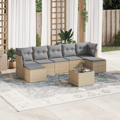 Set Divano da Giardino 8 pz con Cuscini Beige in Polyrattan - homemem39