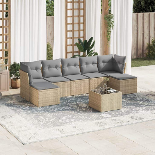 Set Divano da Giardino 8 pz con Cuscini Beige in Polyrattan - homemem39