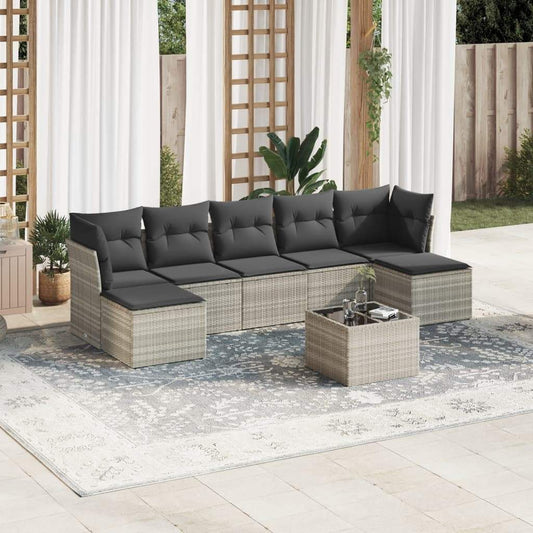 Set Divano da Giardino 8pz con Cuscini Grigio Chiaro Polyrattan - homemem39