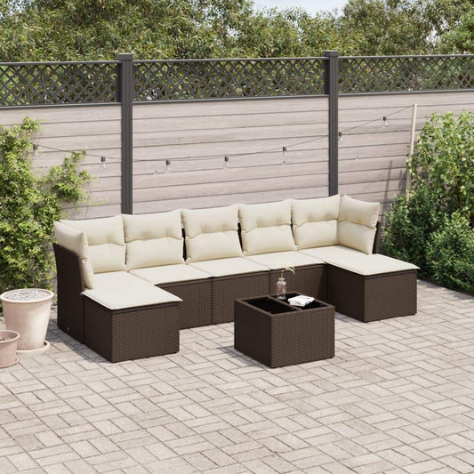 Set Divani da Giardino 8 pz con Cuscini Marrone in Polyrattan - homemem39
