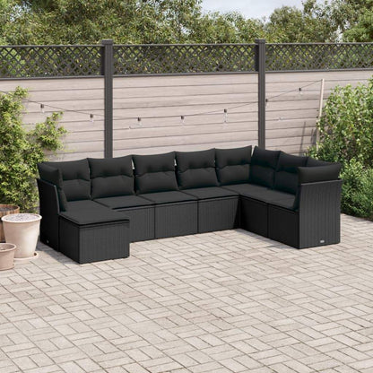 Set Divani da Giardino con Cuscini 8 pz Nero in Polyrattan - homemem39