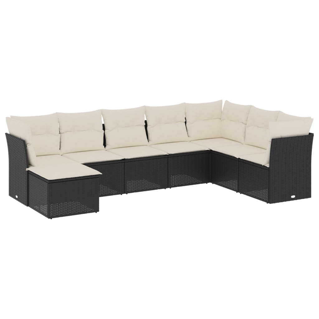 Set Divani da Giardino con Cuscini 8 pz Nero in Polyrattan | homemem39