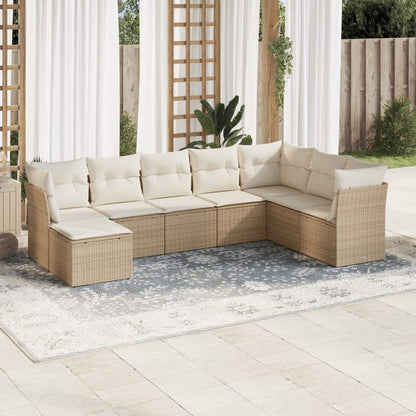 Set Divano da Giardino 8 pz con Cuscini Beige in Polyrattan - homemem39
