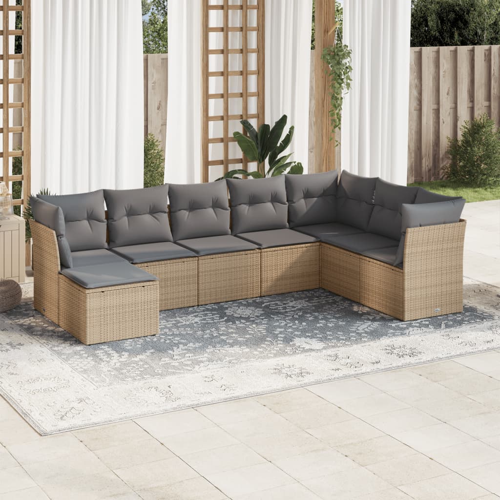 Set Divano da Giardino 8 pz con Cuscini Beige in Polyrattan | homemem39