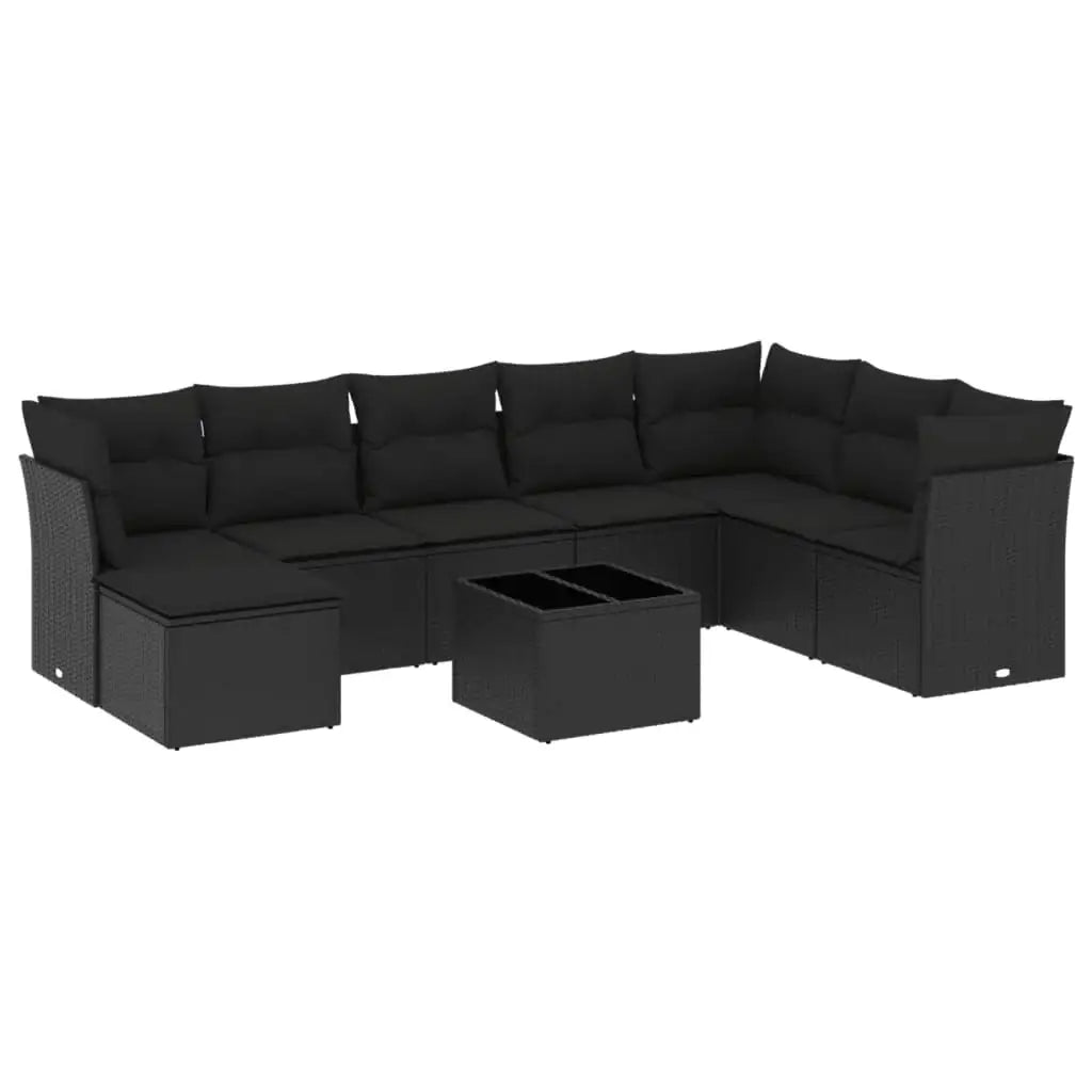 Set Divani da Giardino 9 pz con Cuscini Nero in Polyrattan - homemem39