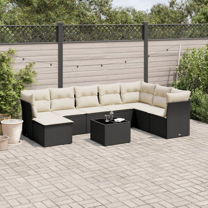 Set Divani da Giardino 9 pz con Cuscini Nero in Polyrattan | homemem39