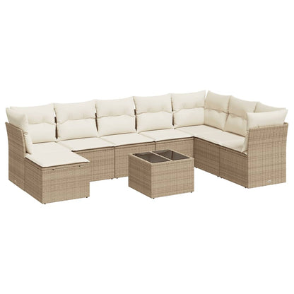 Set Divano da Giardino 9 pz con Cuscini Beige in Polyrattan