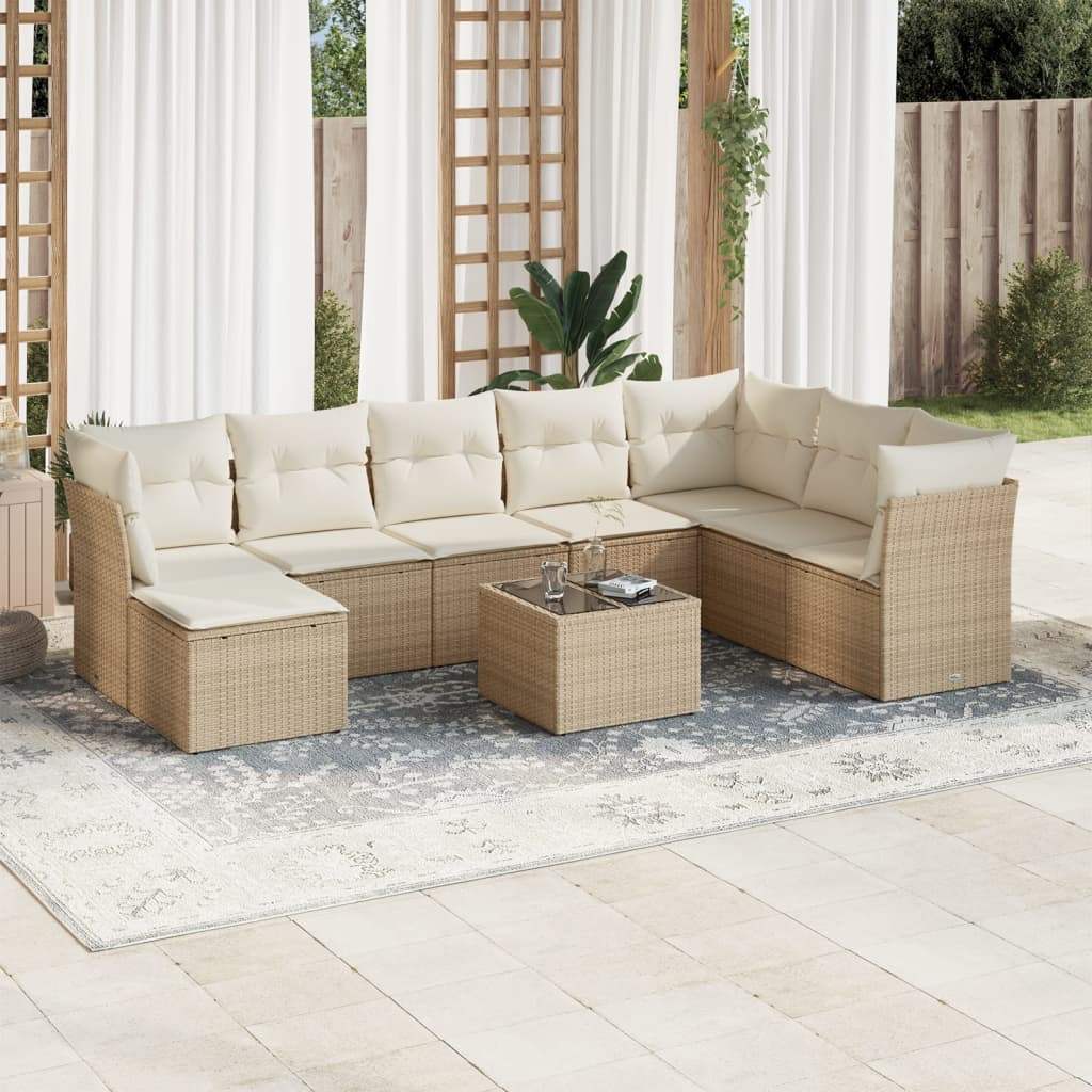 Set Divano da Giardino 9 pz con Cuscini Beige in Polyrattan - homemem39