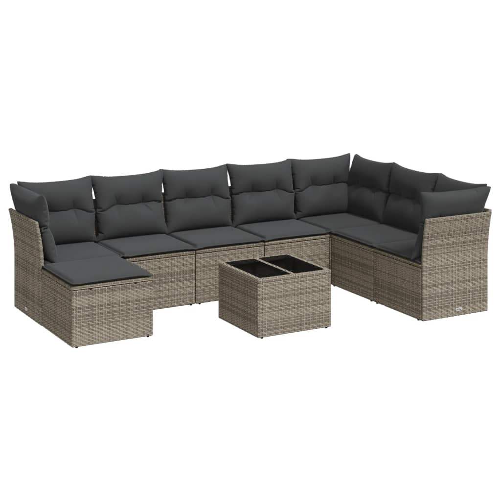Set Divano da Giardino 9 pz con Cuscini Grigio in Polyrattan - homemem39