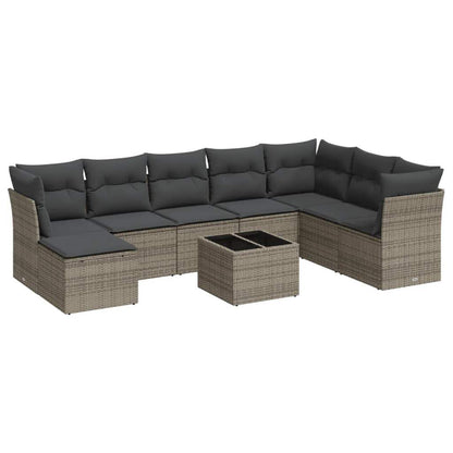 Set Divano da Giardino 9 pz con Cuscini Grigio in Polyrattan - homemem39