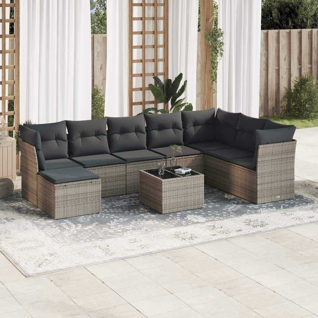 Set Divano da Giardino 9 pz con Cuscini Grigio in Polyrattan - homemem39