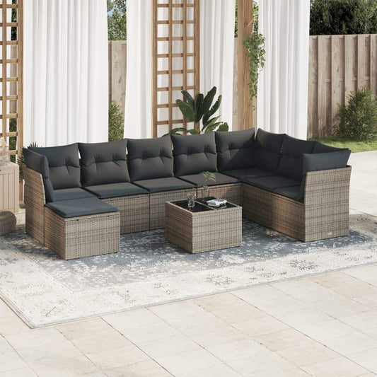 Set Divano da Giardino 9 pz con Cuscini Grigio in Polyrattan - homemem39