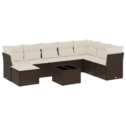Set Divani da Giardino 9pz con Cuscini Marrone in Polyrattan - homemem39
