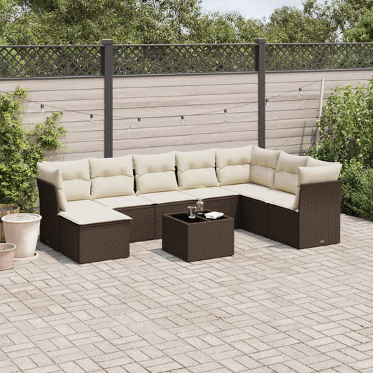 Set Divani da Giardino 9pz con Cuscini Marrone in Polyrattan - homemem39