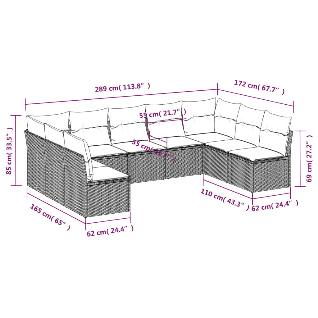 Set Divani da Giardino 9 pz con Cuscini Nero in Polyrattan | homemem39