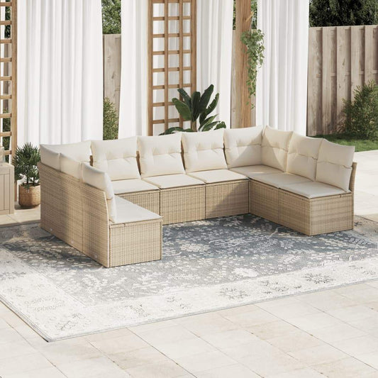 Set Divano da Giardino 9 pz con Cuscini Beige in Polyrattan - homemem39
