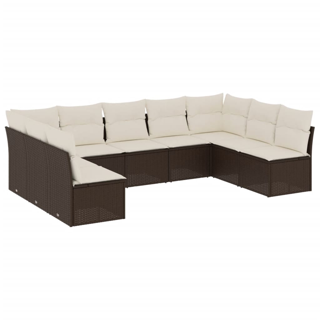 Set Divani da Giardino 9pz con Cuscini Marrone in Polyrattan - homemem39