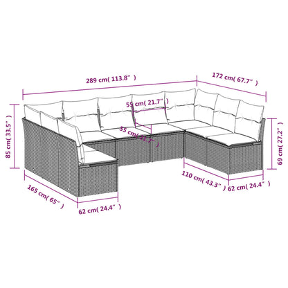Set Divani da Giardino 9pz con Cuscini Marrone in Polyrattan | homemem39