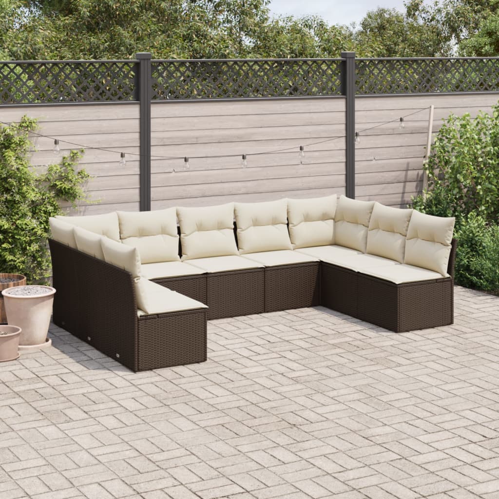 Set Divani da Giardino 9pz con Cuscini Marrone in Polyrattan - homemem39