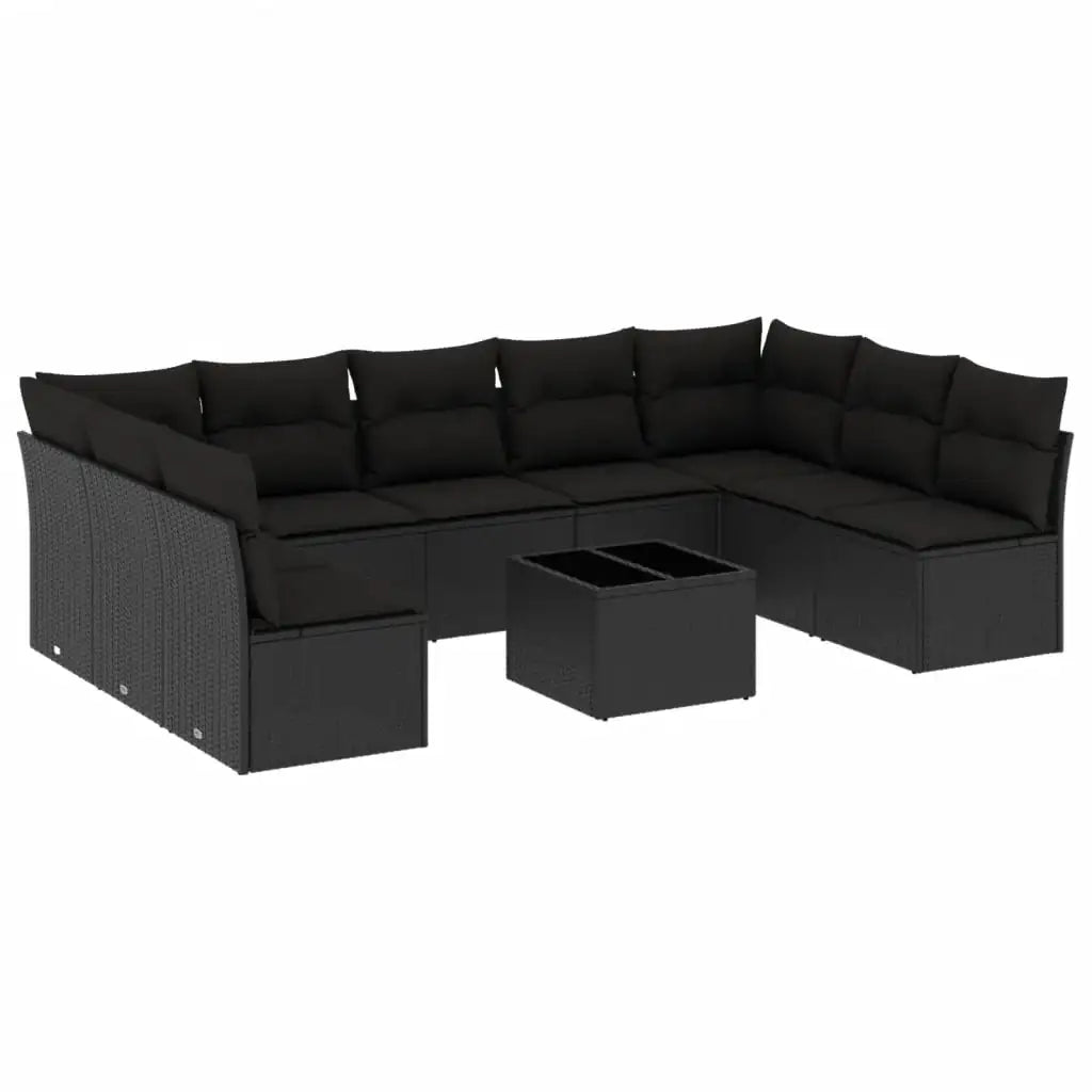 Set Divani da Giardino 10pz con Cuscini in Polyrattan Nero - homemem39