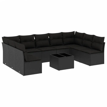 Set Divani da Giardino 10pz con Cuscini in Polyrattan Nero - homemem39