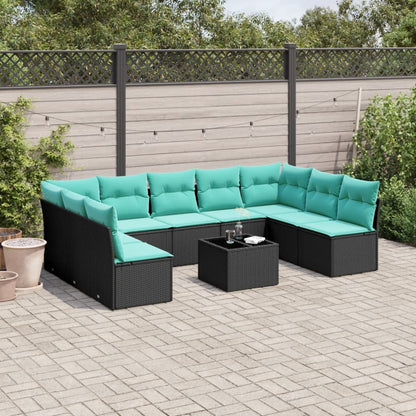 Set Divani da Giardino 10 pz con Cuscini Nero in Polyrattan