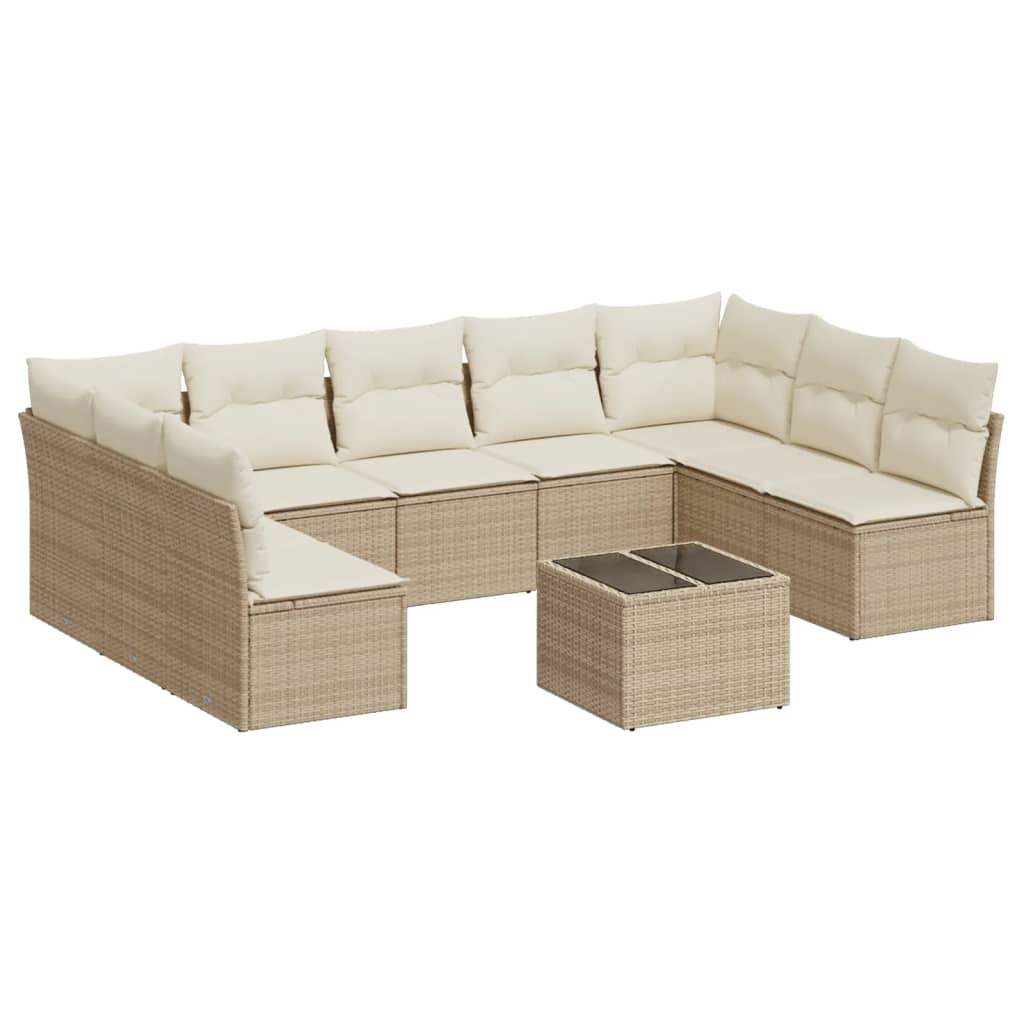 Set Divano da Giardino 10 pz con Cuscini Beige in Polyrattan - homemem39