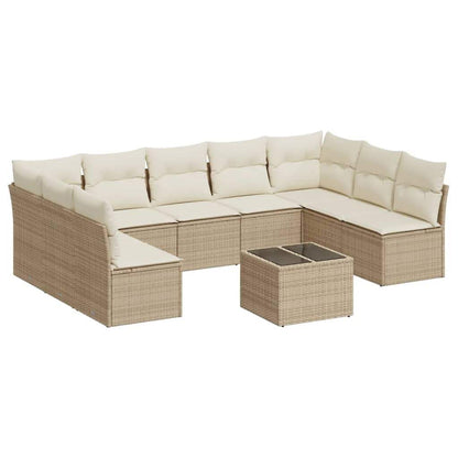 Set Divano da Giardino 10 pz con Cuscini Beige in Polyrattan - homemem39