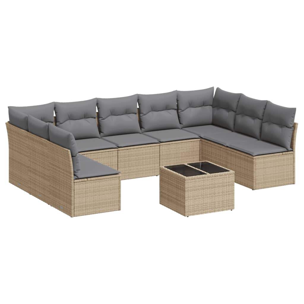 Set Divano da Giardino 10 pz con Cuscini Beige in Polyrattan - homemem39