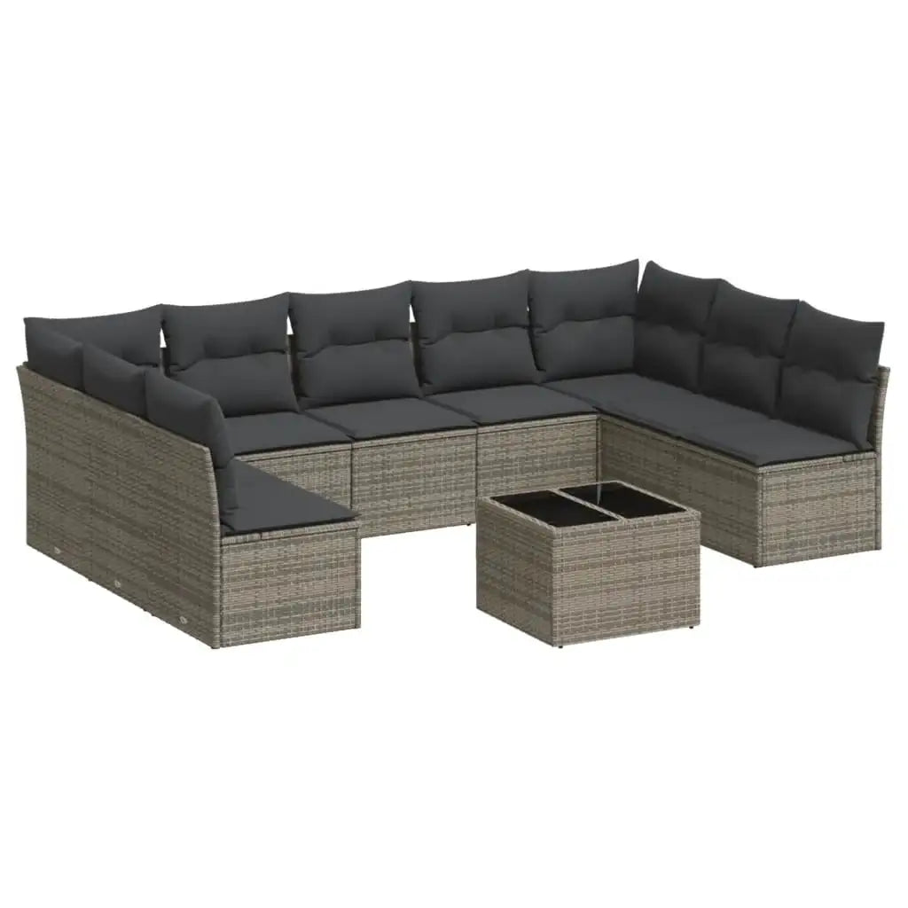 Set Divano da Giardino 10 pz con Cuscini Grigio in Polyrattan - homemem39
