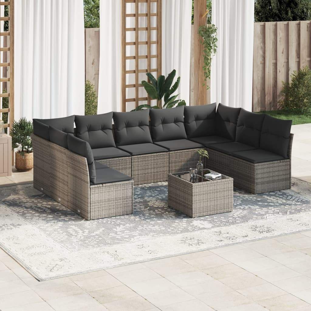 Set Divano da Giardino 10 pz con Cuscini Grigio in Polyrattan - homemem39