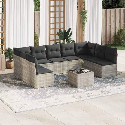 Set Divano Giardino 10 pz con Cuscini Grigio Chiaro Polyrattan - homemem39