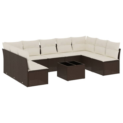 Set Divani da Giardino 10pz con Cuscini in Polyrattan Marrone - homemem39