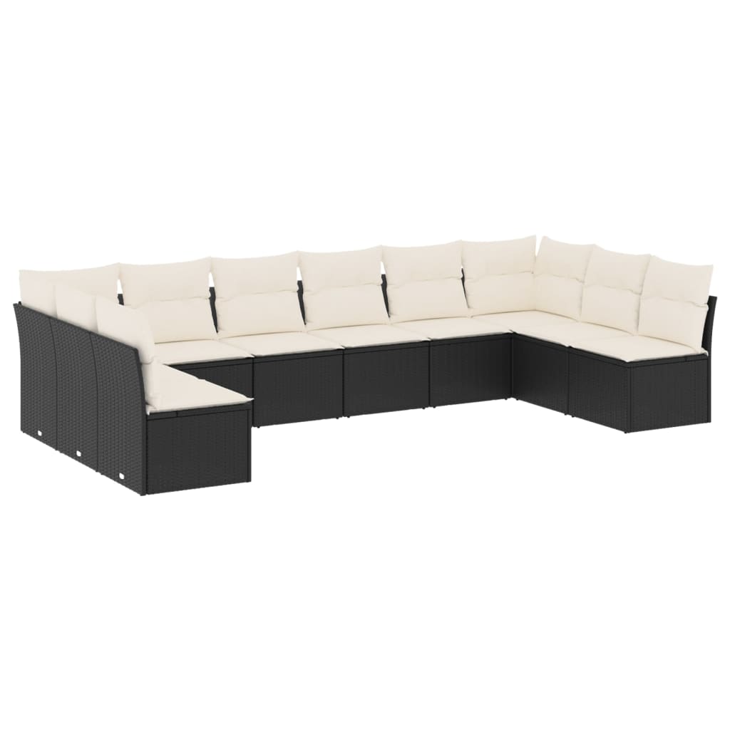 Set Divani da Giardino 10pz con Cuscini in Polyrattan Nero - homemem39