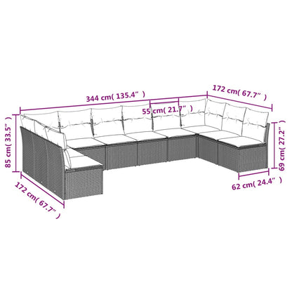 Set Divano da Giardino 10 pz con Cuscini Beige in Polyrattan | homemem39