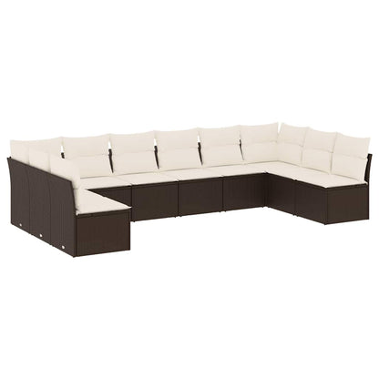 Set Divani da Giardino 10pz con Cuscini in Polyrattan Marrone - homemem39