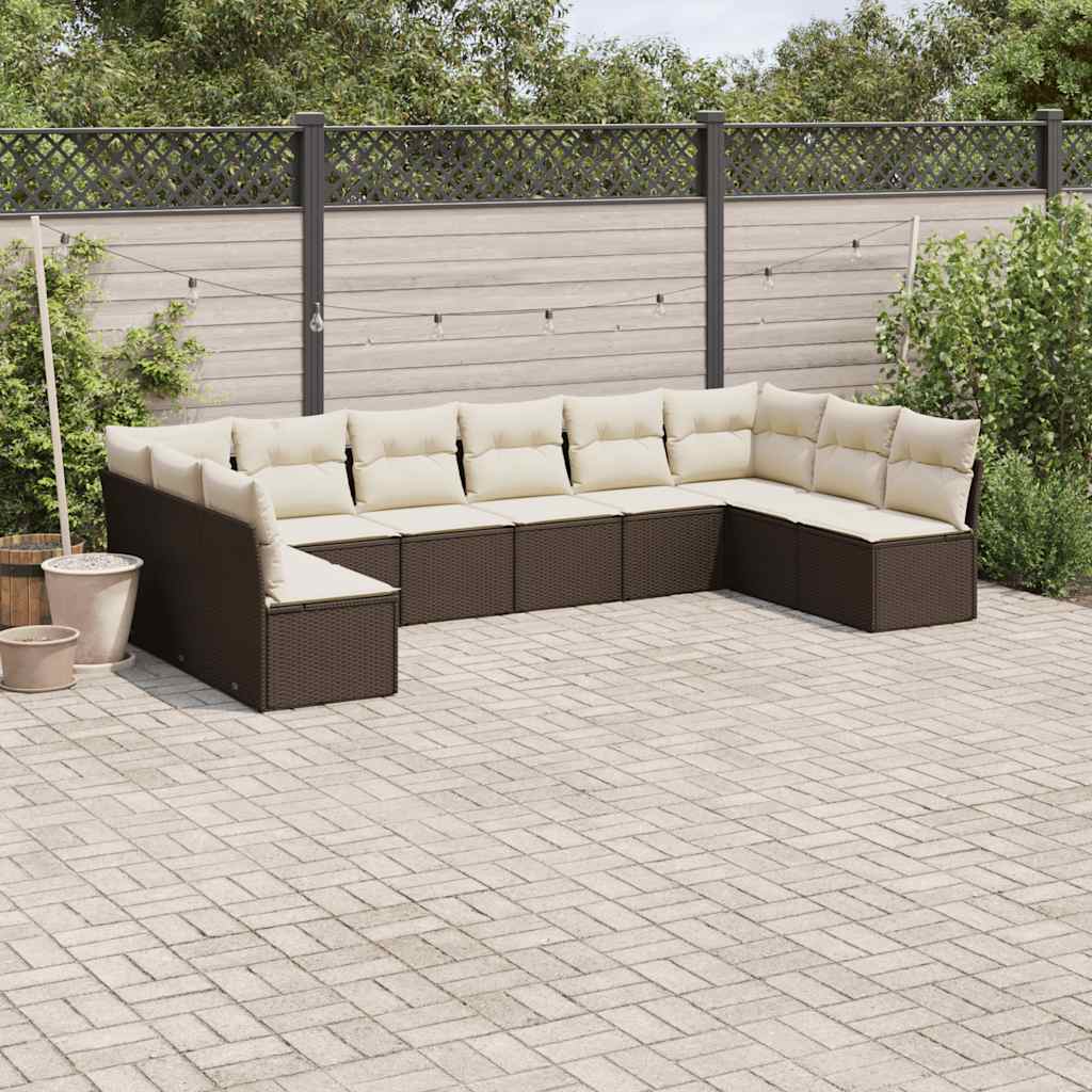 Set Divani da Giardino 10pz con Cuscini in Polyrattan Marrone - homemem39