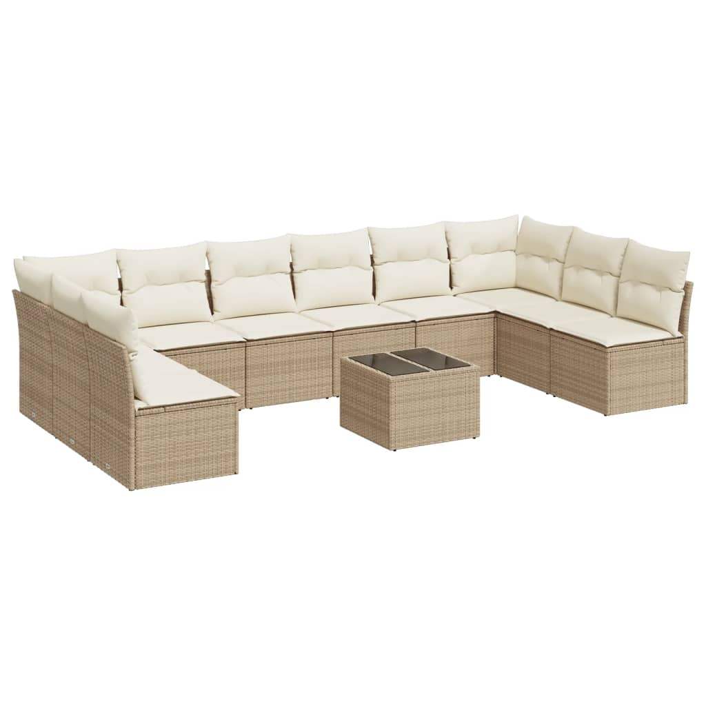 Set Divani da Giardino 11 pz con Cuscini Beige in Polyrattan - homemem39
