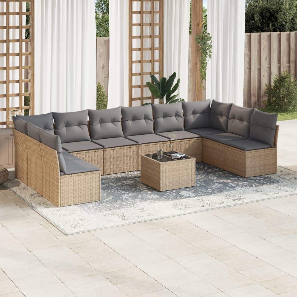 Set Divani da Giardino 11 pz con Cuscini Beige in Polyrattan - homemem39