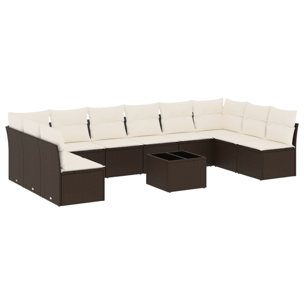 Set Divani da Giardino 11 pz con Cuscini Polyrattan Marrone - homemem39