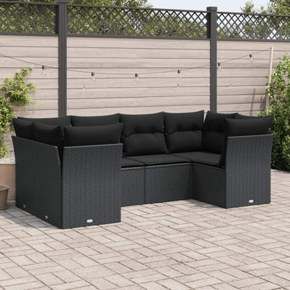 Set Divano da Giardino 6 pz con Cuscini Nero in Polyrattan - homemem39