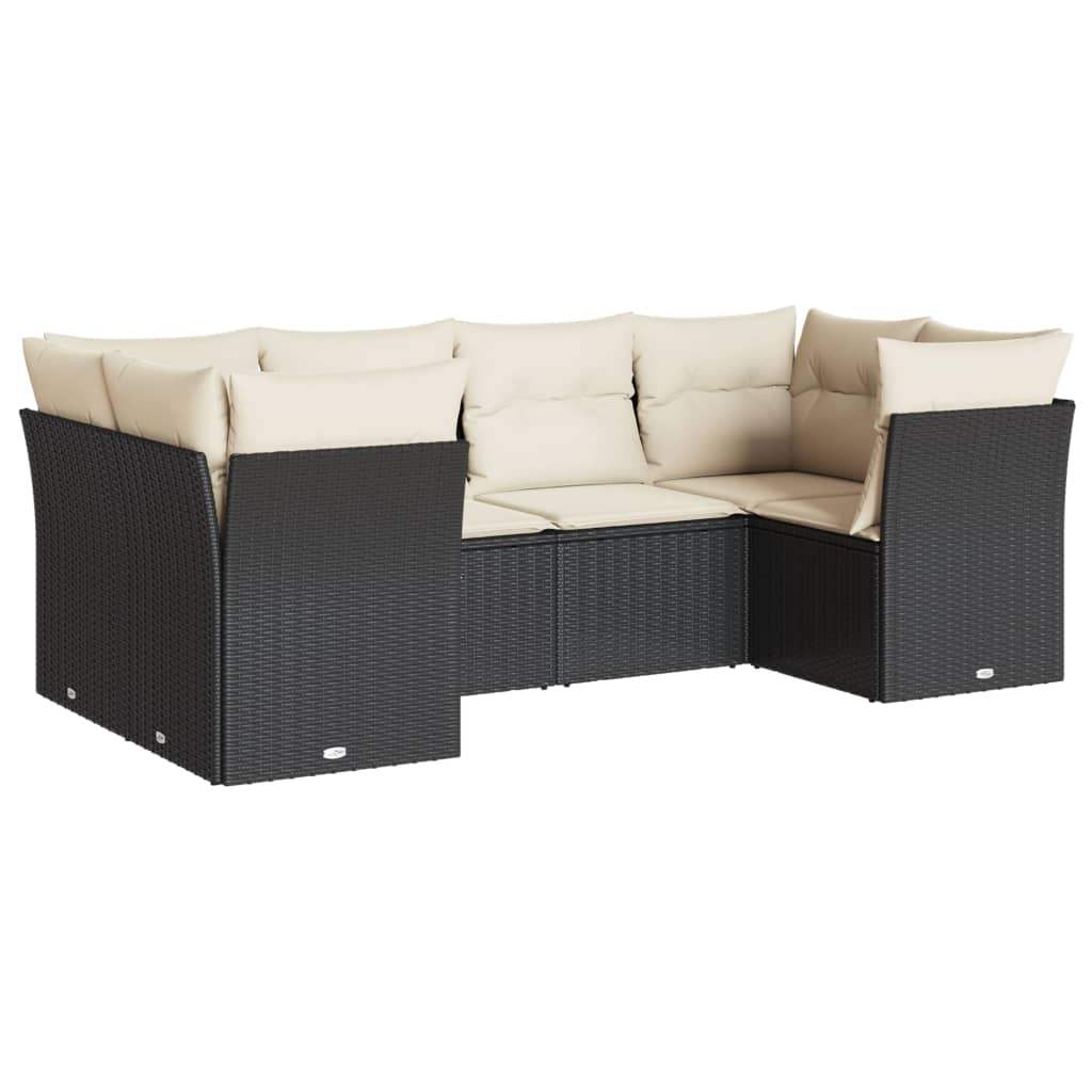 Set Divano da Giardino 6 pz con Cuscini Nero in Polyrattan - homemem39