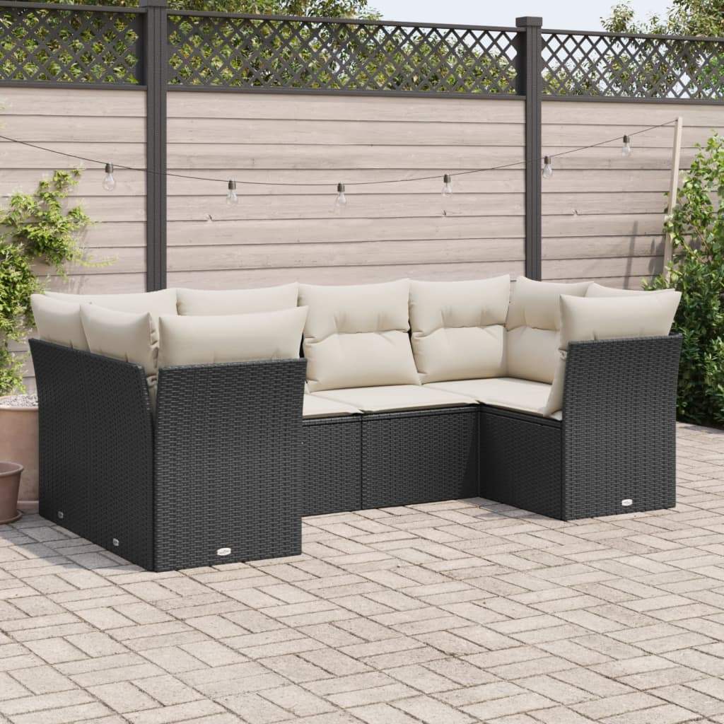 Set Divano da Giardino 6 pz con Cuscini Nero in Polyrattan - homemem39