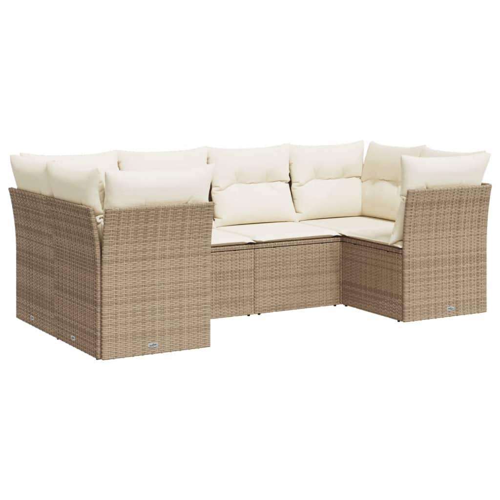Set Divano da Giardino 6 pz con Cuscini Beige in Polyrattan - homemem39