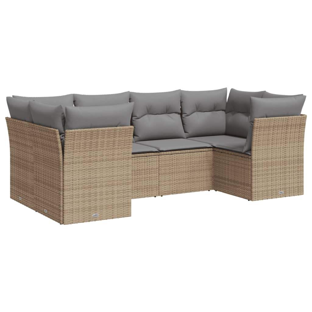 Set Divano da Giardino 6 pz con Cuscini Beige in Polyrattan - homemem39