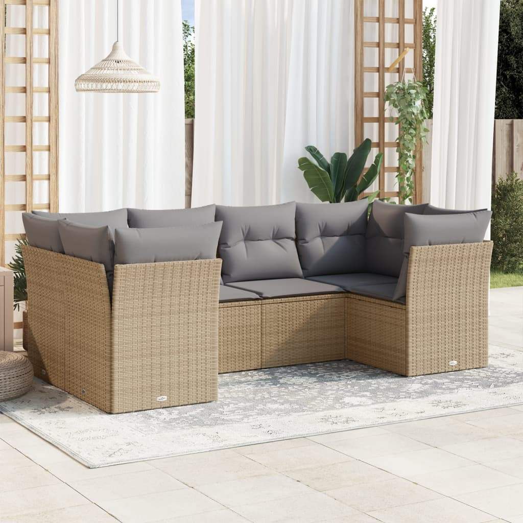 Set Divano da Giardino 6 pz con Cuscini Beige in Polyrattan - homemem39