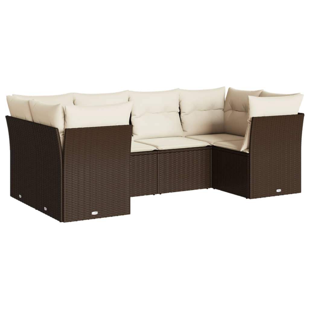 Set Divano da Giardino 6 pz con Cuscini Marrone in Polyrattan - homemem39